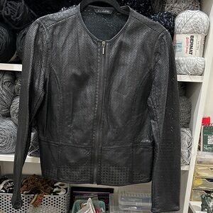 H by Halston Black Perforated Leather Jacket